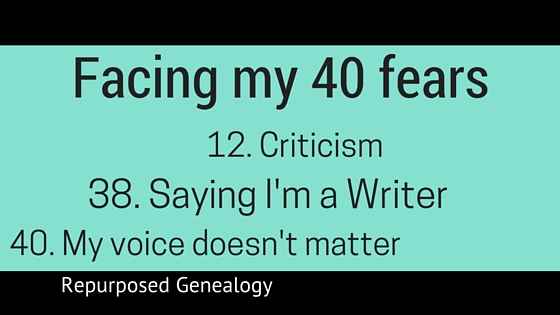 Facing my fears 12 Criticism,38 Saying I’m a writer and 40 That my voice doesn’t matter