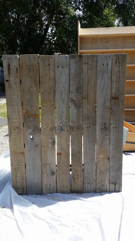 Reclaimed pallet wood dresser back- I added a 1x2" wood strip along the bottom so I had a hard surface for my screws to mount to.
